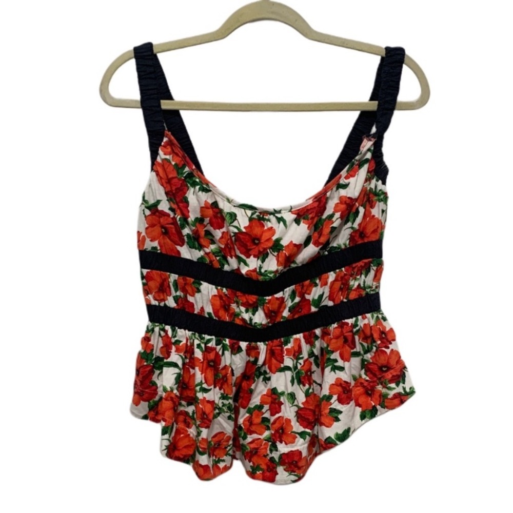 Maeve Ditali Red Floral Black Trim Tank Top - Picture 4 of 13